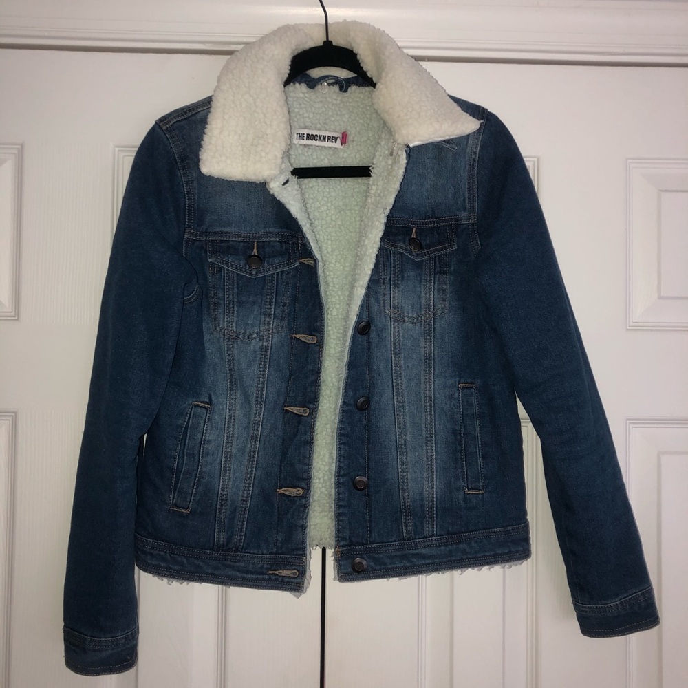 Nasty Gal Blue Jean Jacket with White Sherpa Collar